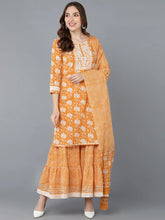 Women Orange Pure Cotton Kurta Sharara With Dupatta